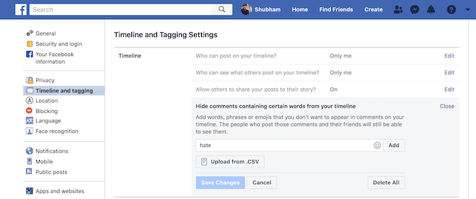 Mute comments with certain words on facebook