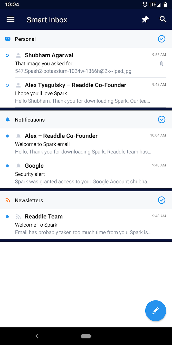 Spark email smart inbox