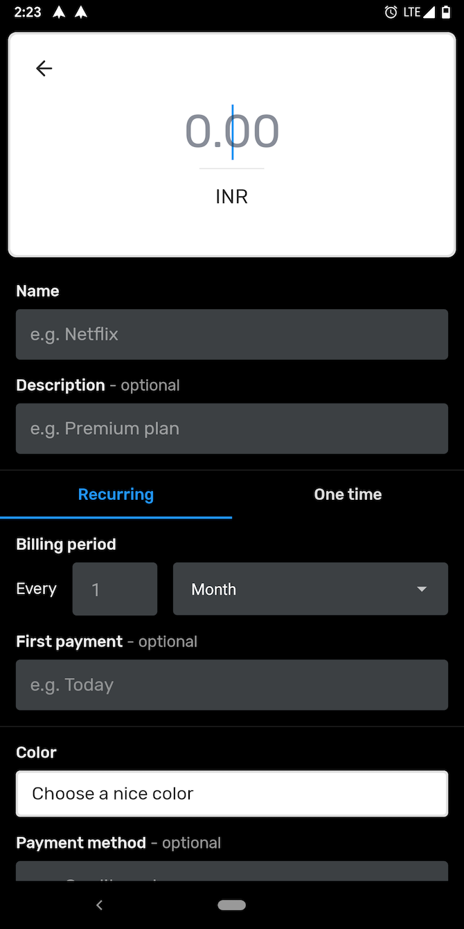 Add new subscription on Subscription app Android