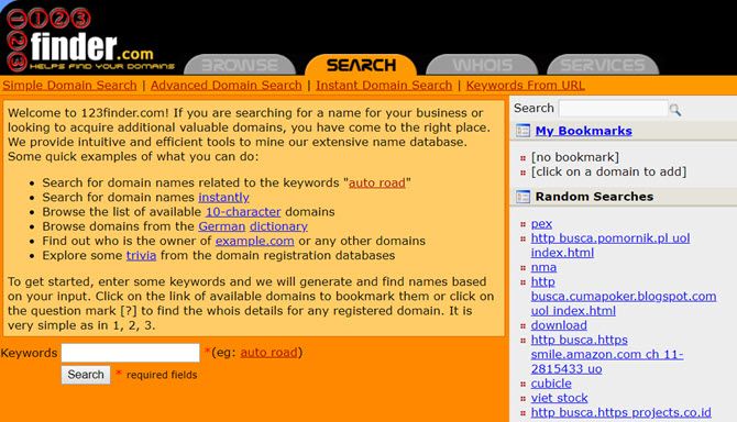 123Ffinder advanced domain name search site
