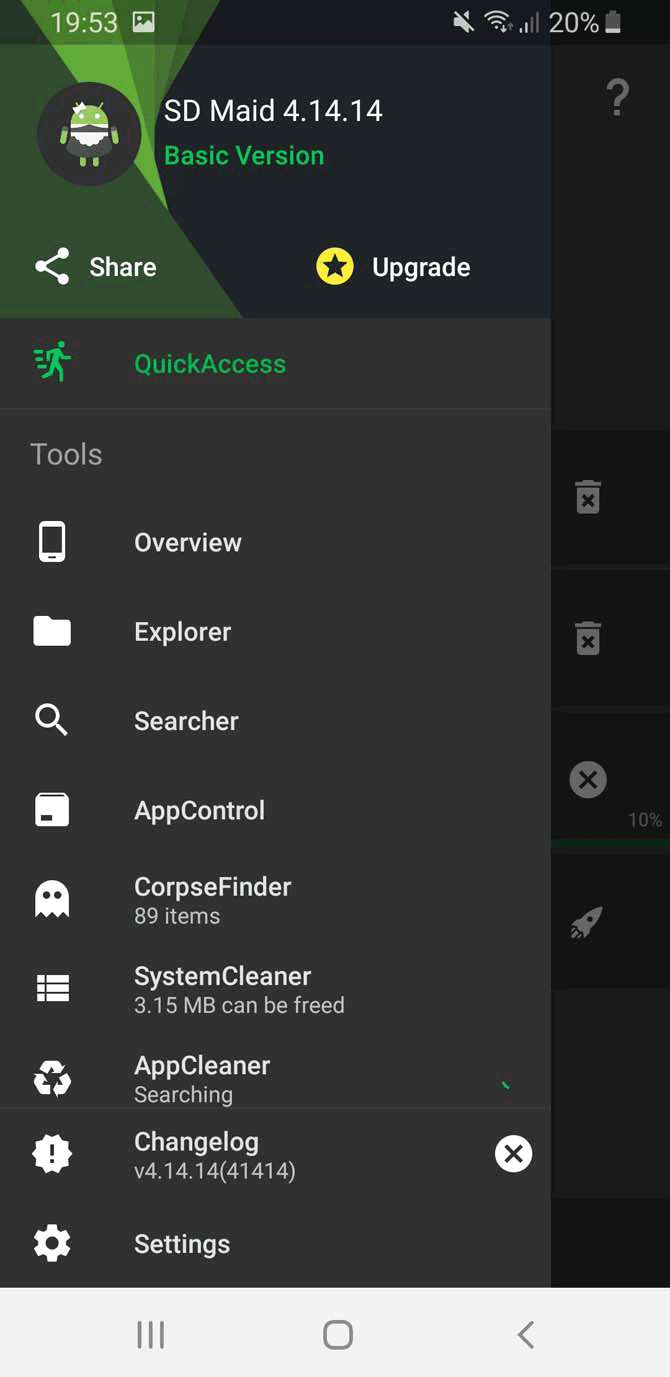 اختيار قائمة تطبيقات Android Cleaner SD Maid