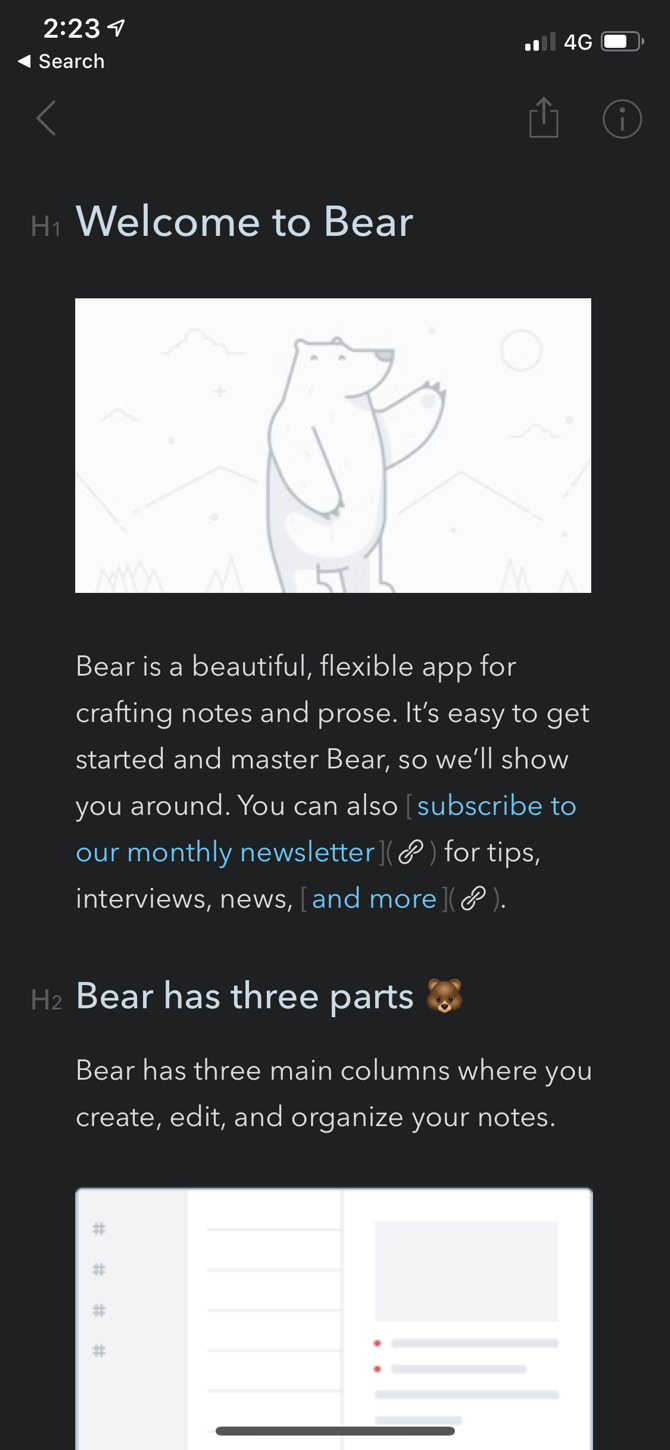 Bear Note taking App Dark Mode iPhone 2