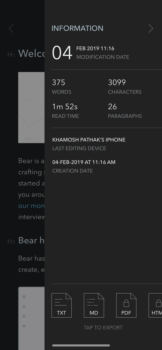 Bear Note taking App Dark Mode iPhone 3