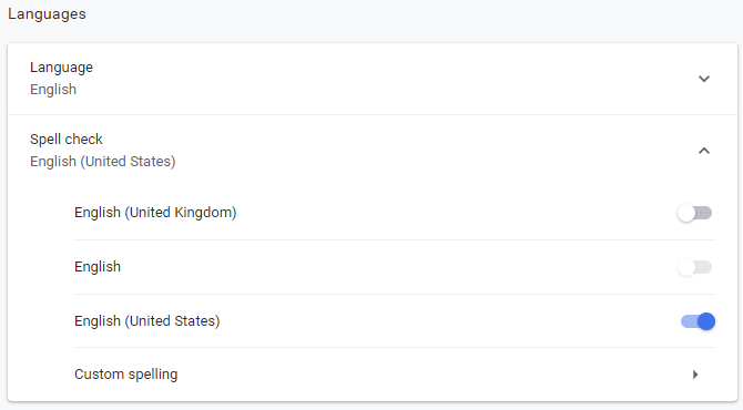 Google Chrome spell check options.