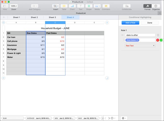 mac numbers conditional formatting whole row