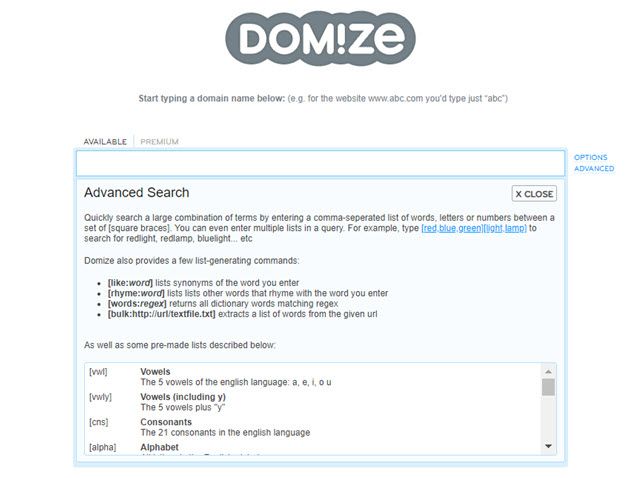 Domize domain name search website