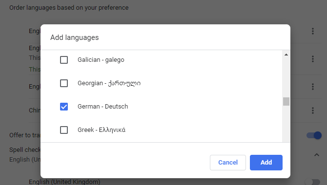 Add languages to Google Chrome.