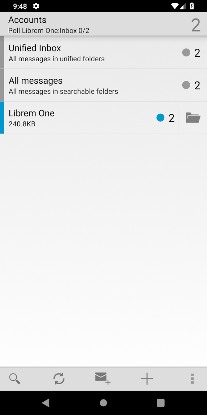 Accounts visible in Librem Mail for Android