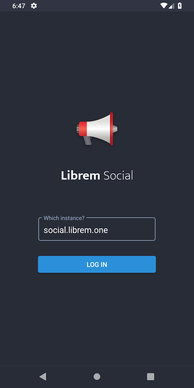 Entering a Mastodon instance in Librem Social for Android
