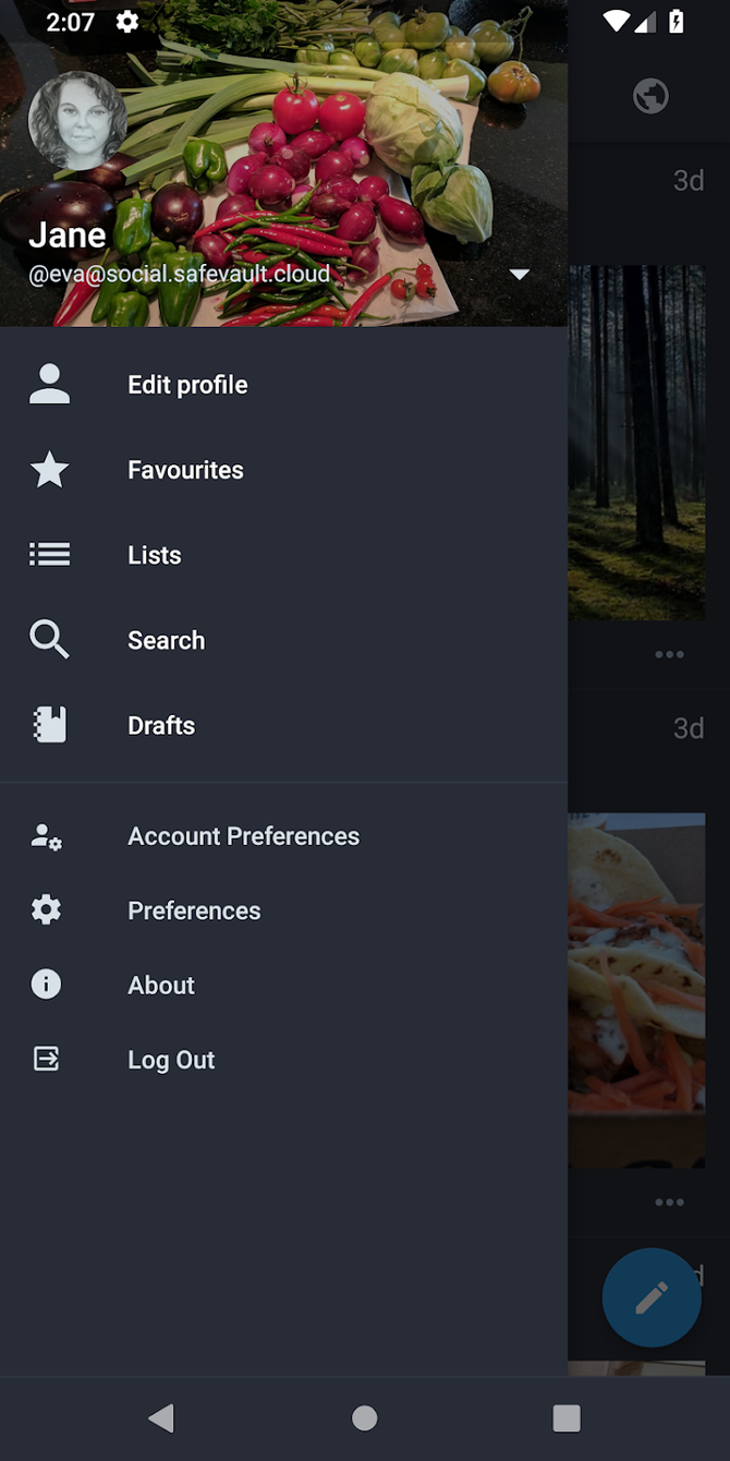 The Librem Social menu on Android