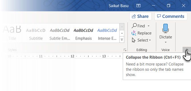Hide the Microsoft Word Ribbon with a shortcut key