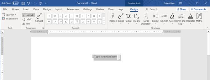 Microsoft Word's Equation Toolbar