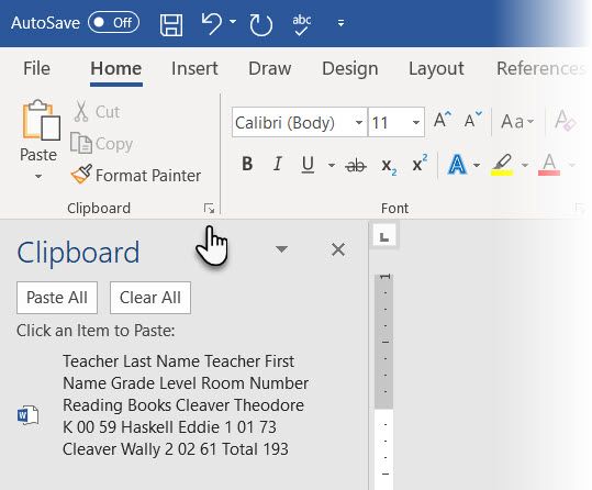 Office Clipboard in Microsoft Word