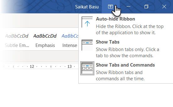Microsoft Word's Ribbon Display Option