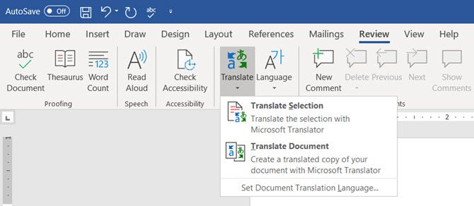 Microsoft Translate in Word