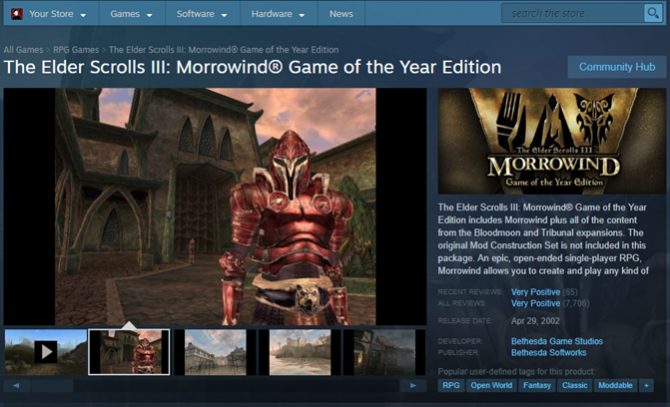  Morrowind sur Steam