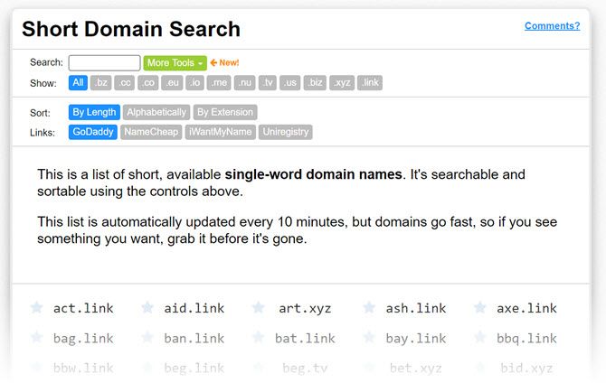 Find short, available single-word domain names