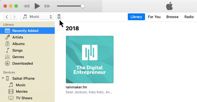 The iPhone icon is displayed on the top left of the iTunes screen
