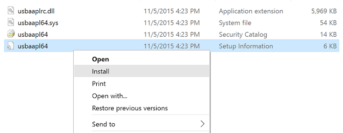 The Install option in Windows driver settings
