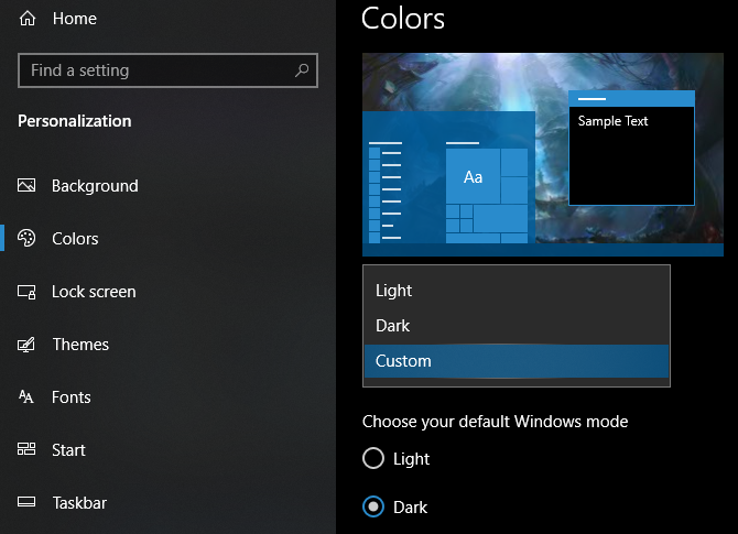 Windows 10 Color Mode