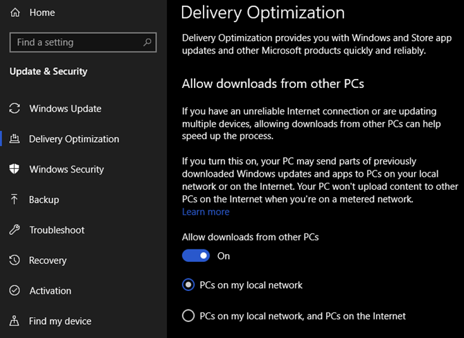 Windows 10 Delivery Optimization