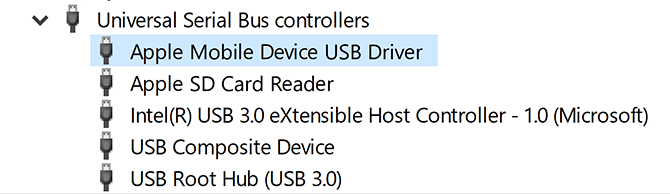 The Apple Mobile Device USB Driver in Windows