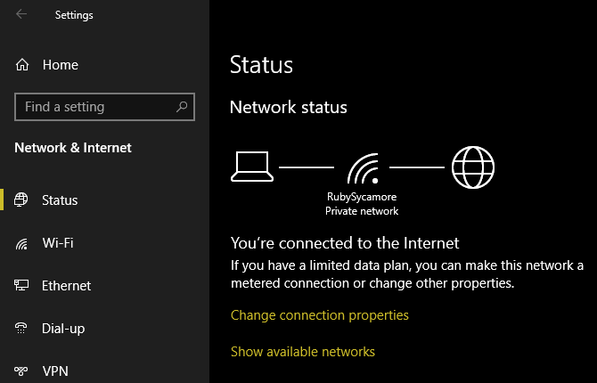 Windows 10 Network Status
