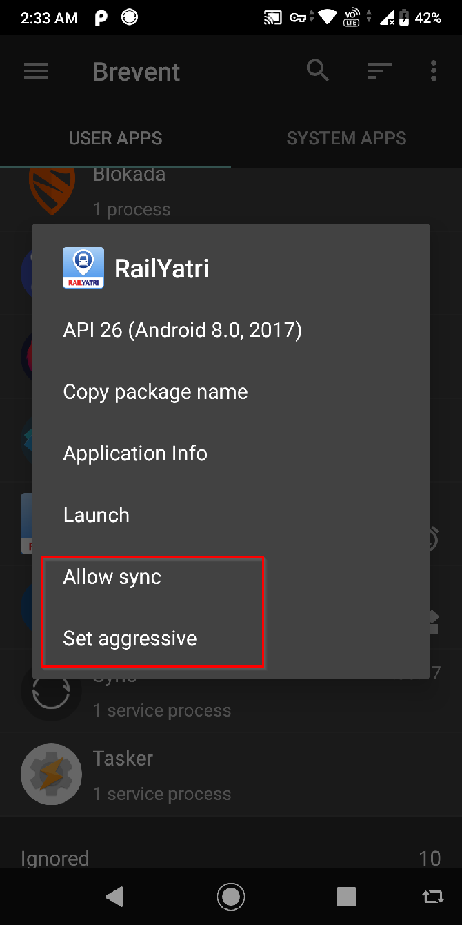 allow sync to apps in brevent list