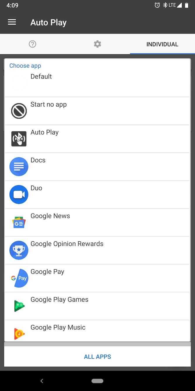 auto launch app selection Autoplay android