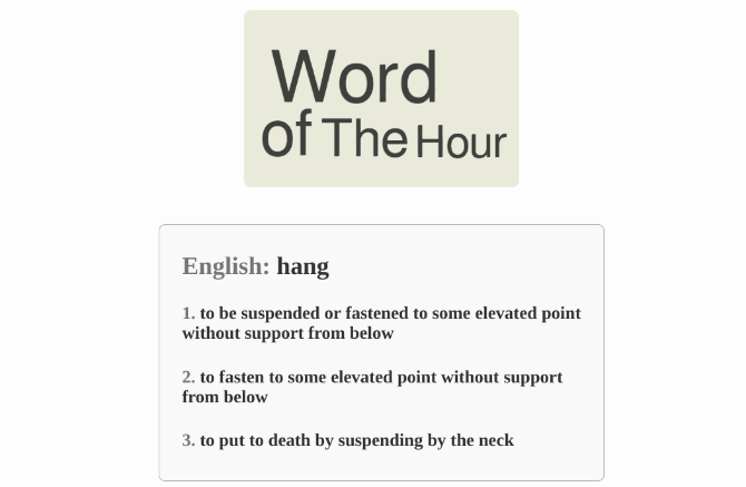 Word of the Hour tells you a new English word and its translations every hour
