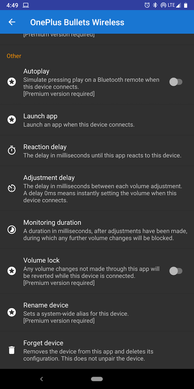 Bluetooth Volume Control settings Android