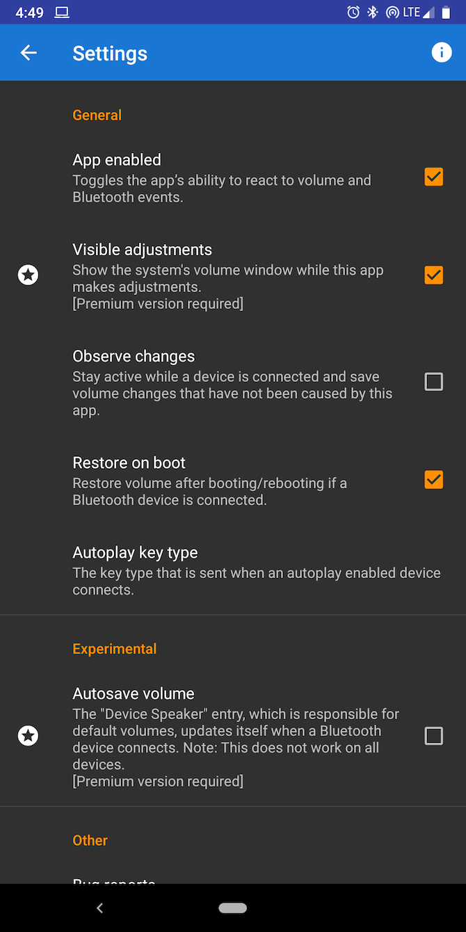 Bluetooth Volume Control headset settings Android
