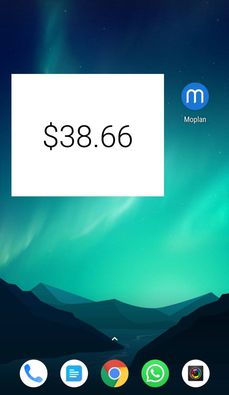 Moplan's homescreen widget tells you how much you can spend today