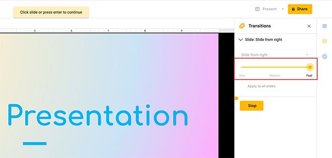 Create Transitions in Google Slides Adjust Speed