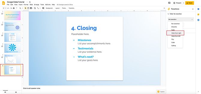 Create Transitions in Google Slides Fix a Transition