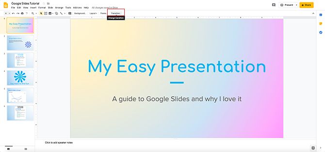 Create Transitions in Google Slides Transition Button