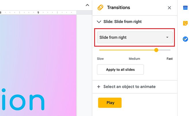 Create Transitions in Google Slides Slide From Right Transition