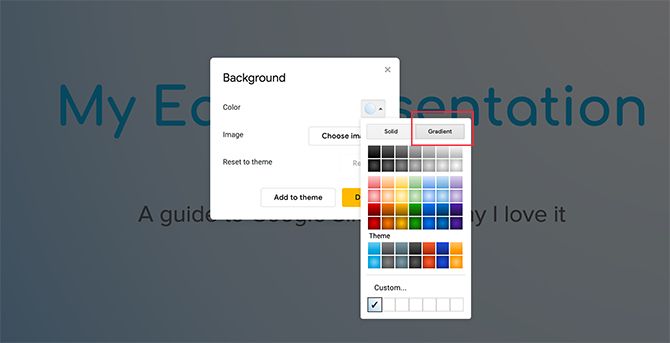 Custom Gradient Google Slides Background Color Tool Gradient