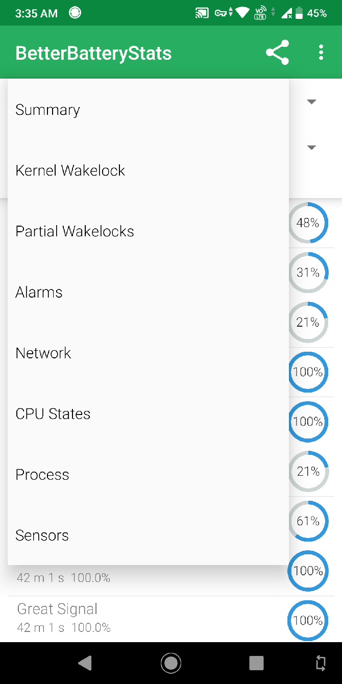 different categories in better battery stats
