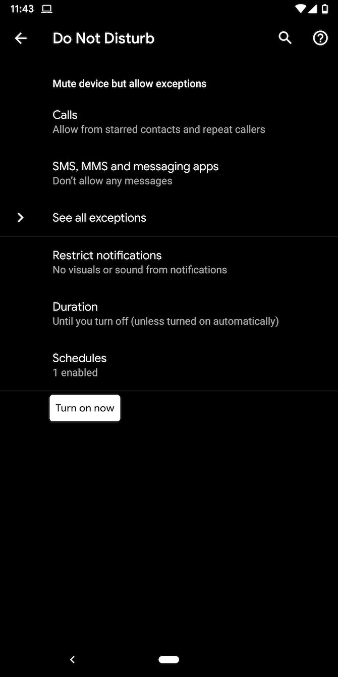 Do Not Disturb setting Android
