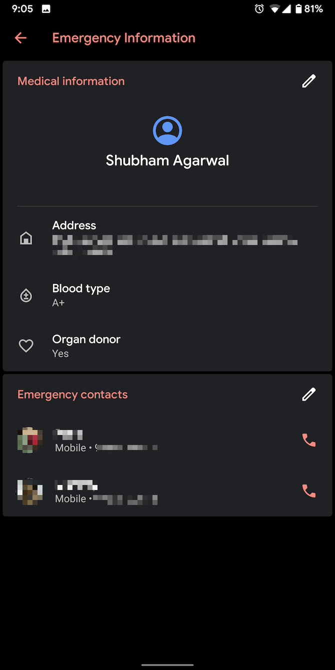 Emergency information settings Android