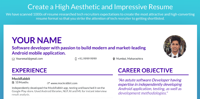 MockRabbit's resume maker creates a beautiful CV without any fuss