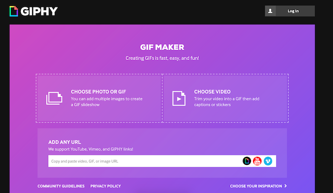 Giphy GIF Maker upload options