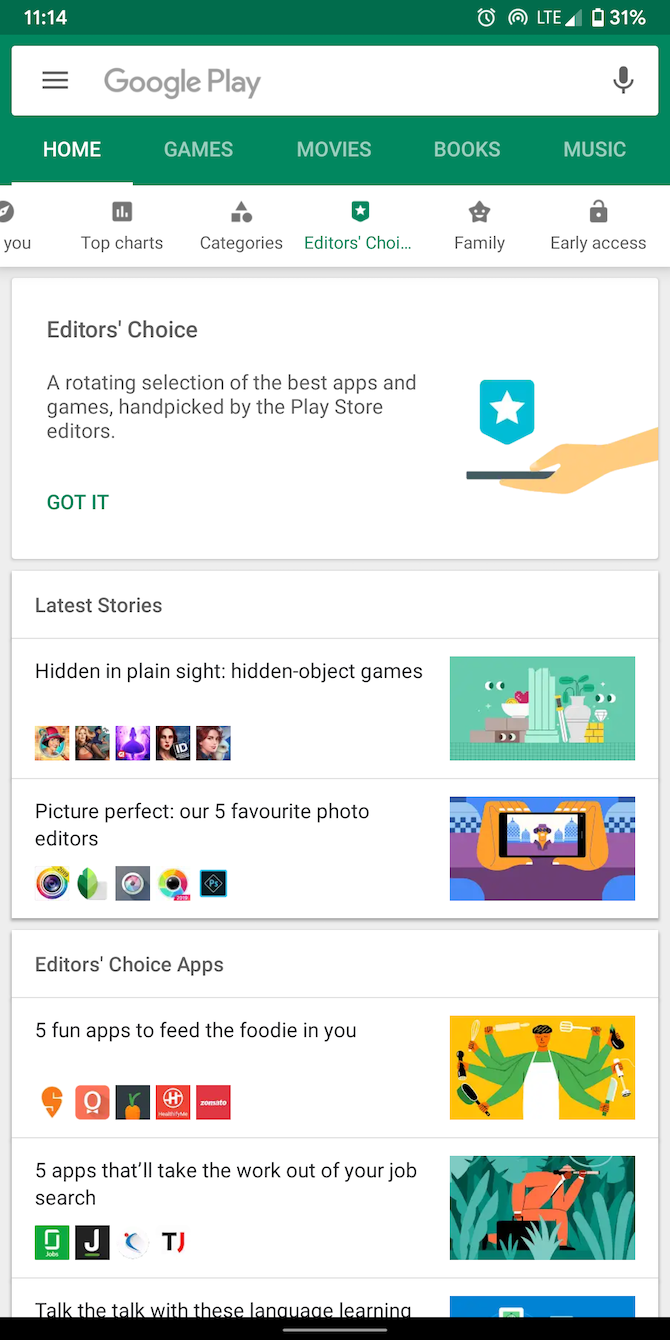 Google Play Store editor's choice section
