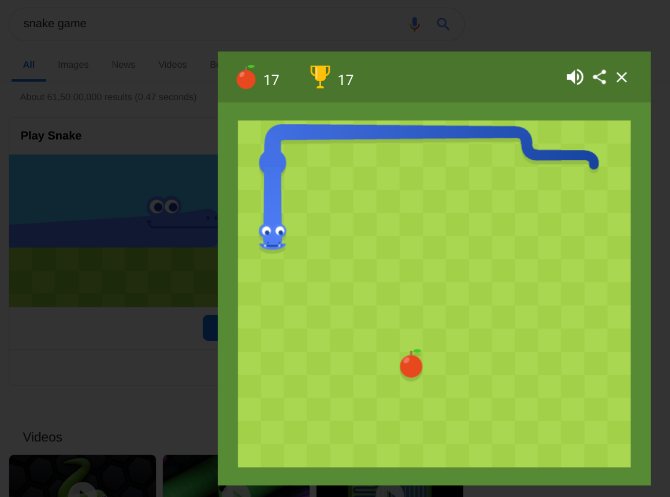 Play the classic Snake game in Google search