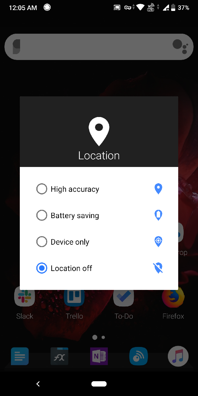 location mode toggle with tiles