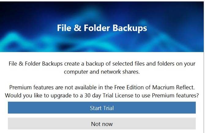 Screen showing File and Folder backups