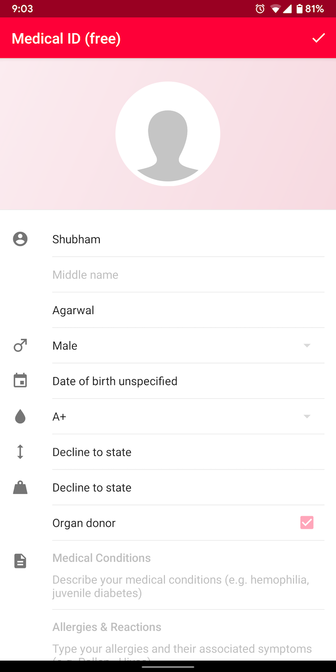 Medical ID Android app