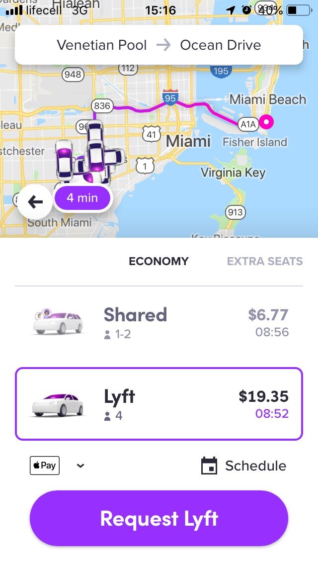 Lyft prices in Miami