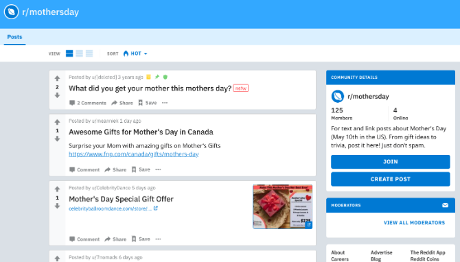 Reddit's r/MothersDay has fantastic ideas and discussions for gifts to get your mom